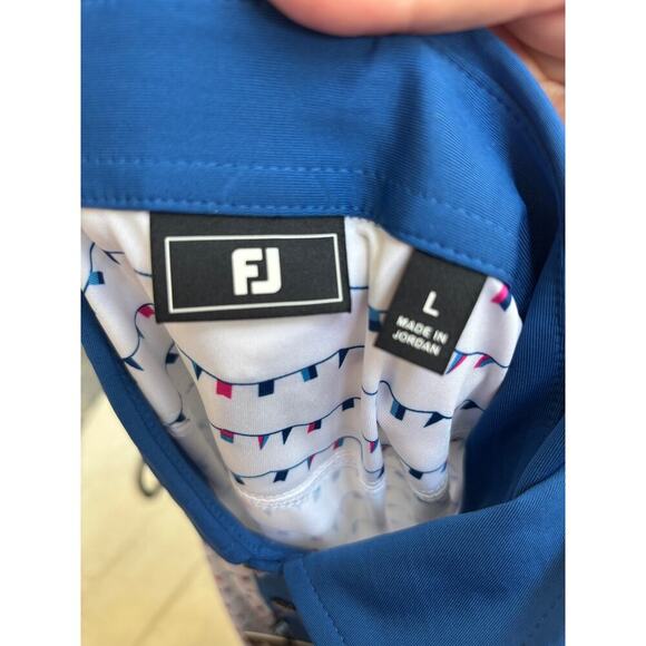 Foot Joy Men's White Flag Banner Print Lisle Golf Polo Shirt Size L - Picture 6 of 7